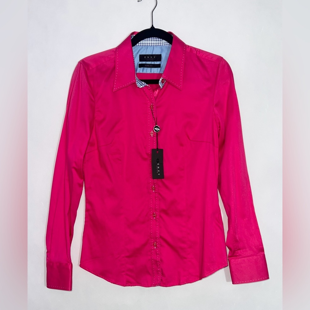 NWT ENVY Woman's Button‎ Down Shirt Hot Pink Slim Fit Career Business Medium